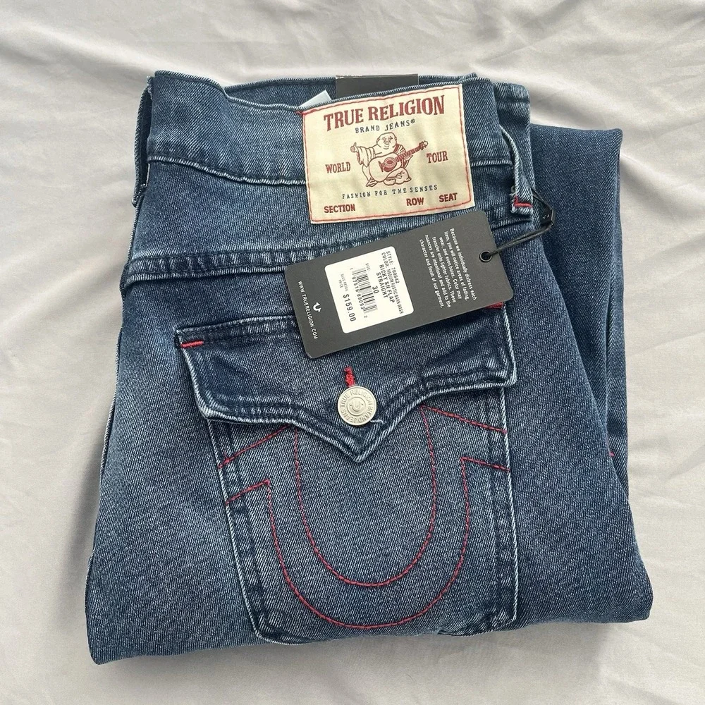 True Religion Ricky Big T Flap Straight Relaxed Denim Jeans Blue Flap Size 30x34